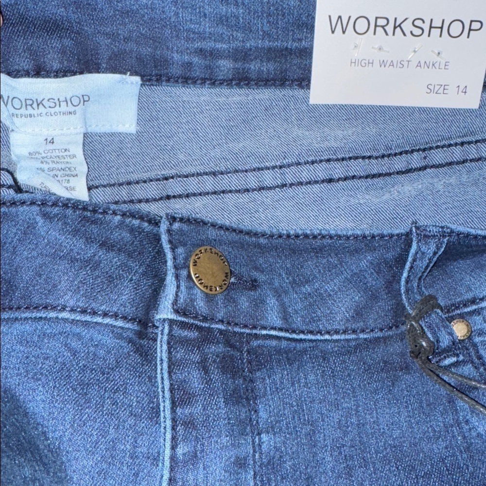 WORKSHOP Republic Womens Size 14 Med Dark Blue High Waist Skinny Ankle Stretchy - Picture 9 of 10